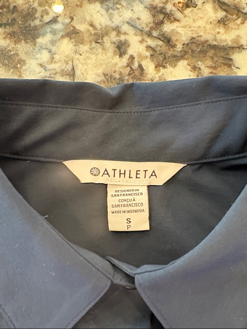 Athleta Dark Navy Button-Front Shirt, stretch fabric